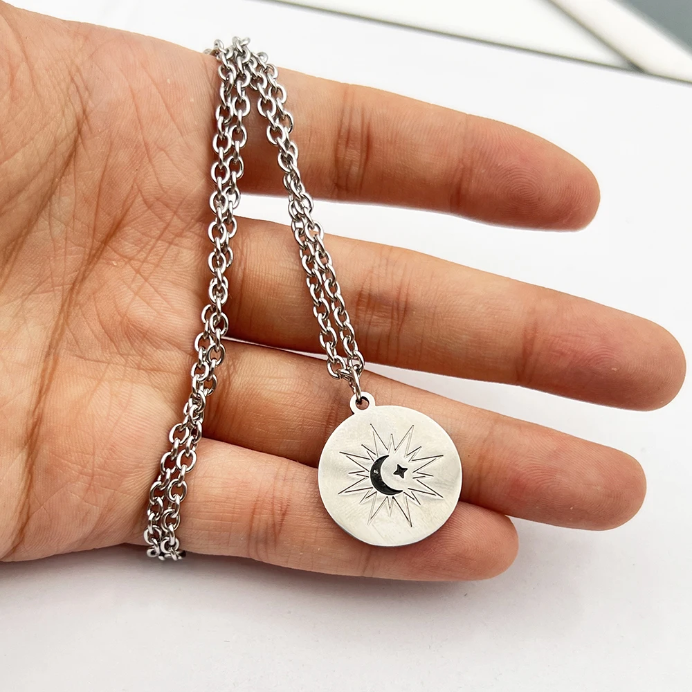 TV Series The Eclipse Ayan Khaotung Cosplay Necklace Circular Pendant Metal Choker Chain Moon Star Couple Jewelry Accessories
