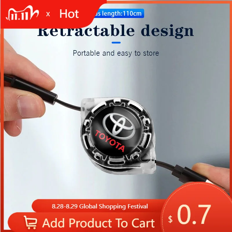 

Fot Toyota 2026 Новый автомобильный выдвижной зарядный кабель с логотипом данных 3-в-1 для Toyota Corolla Prius Yaris Rav4 CHR Aygo Hilux Raize Cam
