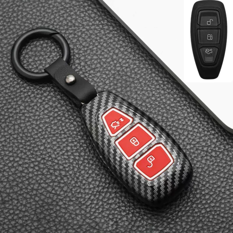 Carbon Fiber Smart Car Key Cover Case For Ford Focus MK3 MK4 Kuga escape ecosport New Fiesta With Keyring