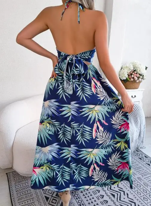 Abito estivo a canotta cava senza maniche 2025, abito da spiaggia per le vacanze, abito sexy senza schienale con scollo a V cavo da donna