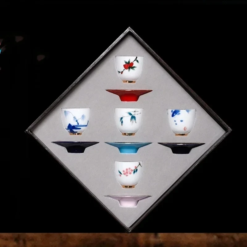Ceramic Whiteware Hand-Painted Kung Fu Cup Small Number Ceramic Teacup Wide Mouth Thin Tire Master Cup Bubble Tea Cup