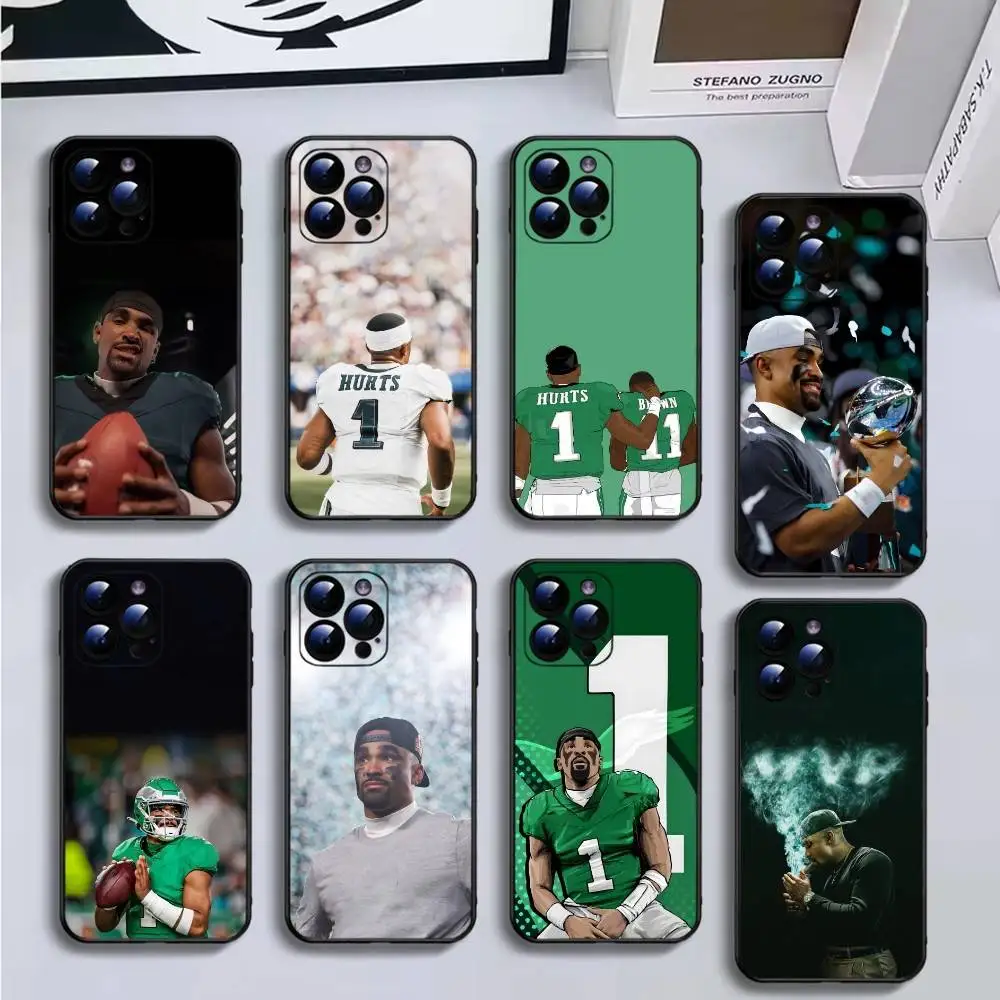 

Pro Football J-Jalen Hurts Phone Case For iPhone16,15,14,13,12,11 Plus,Pro Max,XS,X,XR,SE,Mini,8,7,Soft Black Cover
