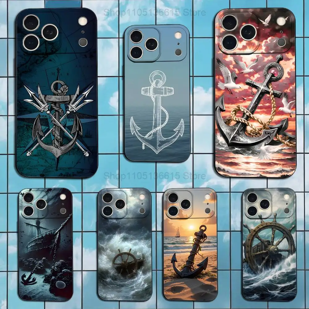 

Ship Wheel Ocean Anchor Phone Case For iPhone 17,16,15,14,13,12,11 Plus,Pro Max,XS,X,XR,SE,Mini,8,7,Soft Silicone Black Cover