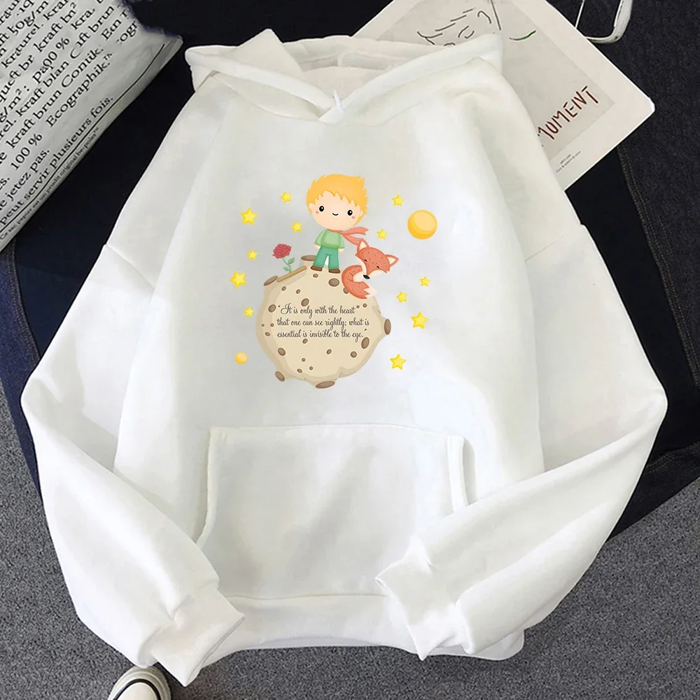 Sweat à capuche imprimé dessin animé pour femme, sweats à capuche décontractés, vêtements mignons, petit prince et renard, PVD Kawaii, graphique à