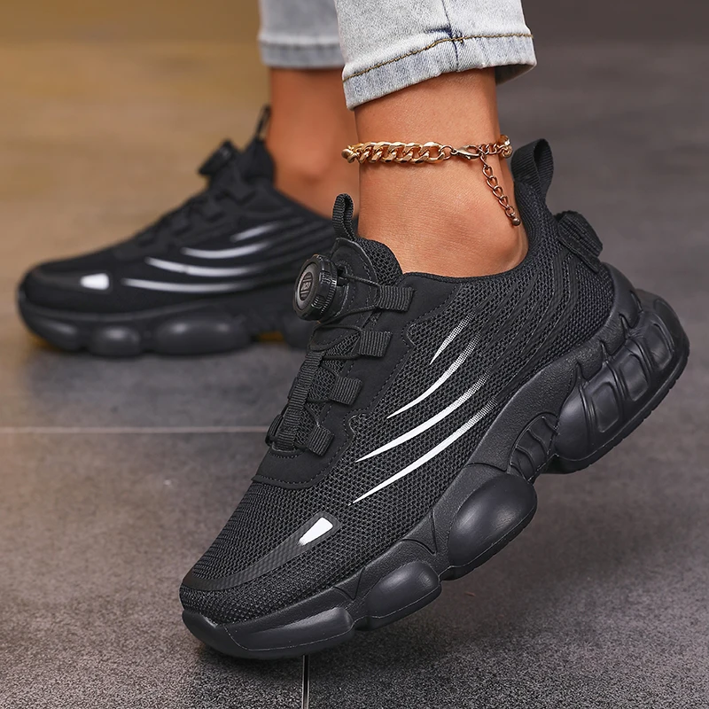 Atmungsaktive Mesh-Laufschuhe für Damen, rutschfeste, verschleißfeste Arbeitsschuhe, robuste, bequeme Turnschuhe, Twist-Schnalle, kein Schnürdesign – Detail 10