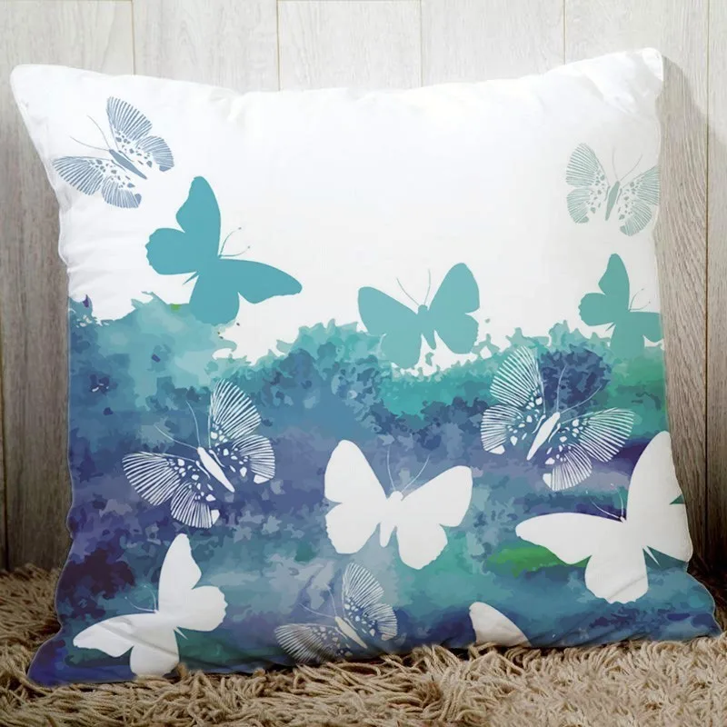 Cozy couch cushion cover butterfly printed 45x45cm home decorative pillows polyester peach fiber pillowcase seat back cushions