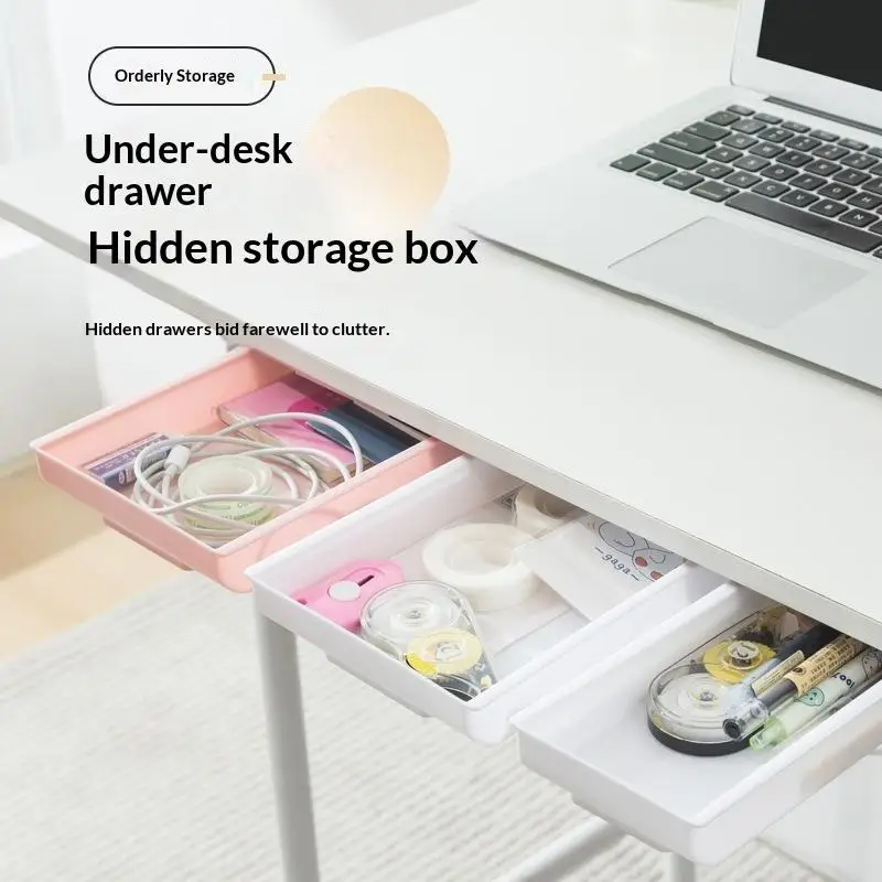 Hidden Storage Box Desk Storage Drawer Self-Adhesive Plastic Table Storage Holder Simple Sundries Cosmetics Stationery Organize