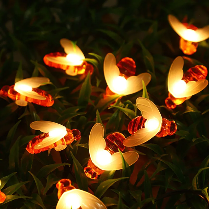 Solar movido bonito mel abelha led string luz de fadas abelha jardim ao ar livre 2025 casamento natal feriado festa de casamento decoração