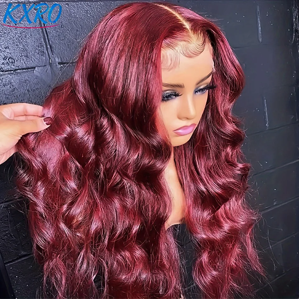250 Dichte 99J Burgunderrot vorgezupfte HD transparente 13x4 Lace Frontal Echthaarperücken, brasilianisch gefärbt, 30-42 Zoll Body Wave Lace Front Echthaarperücken im Ausverkauf für Damen, vorgezupfte