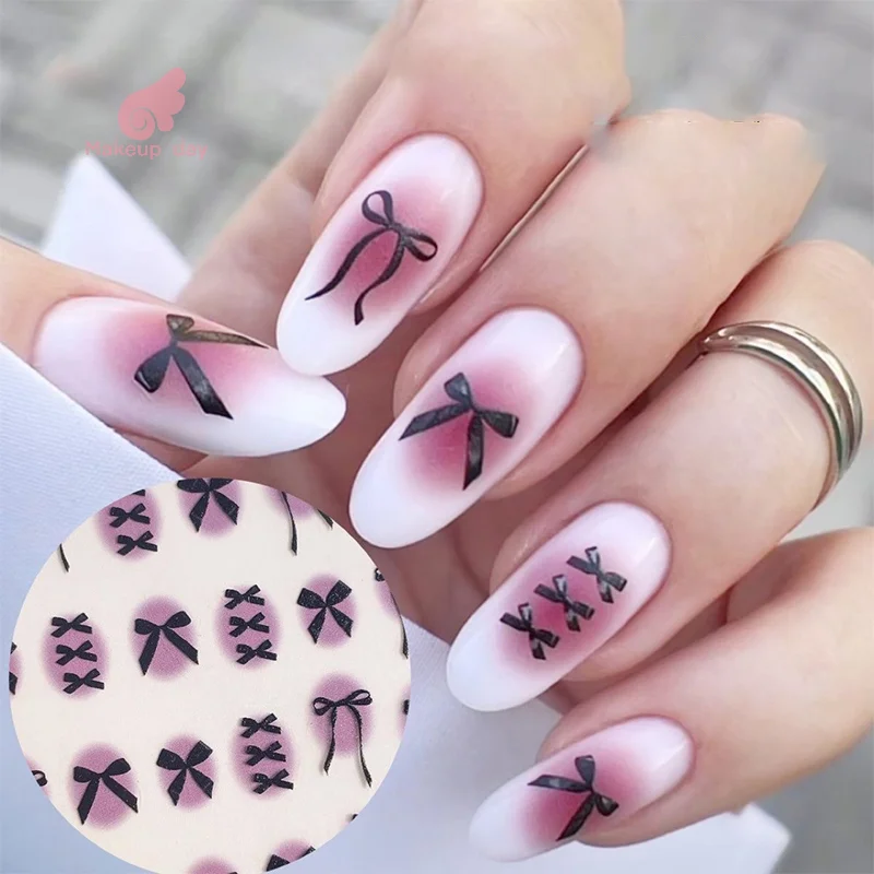 

1Pcs 3D Gradient Blunt Bow Nail Stickers Self-Adhesive Nail Art Decal Gentle Design Manicure Tool Accessories