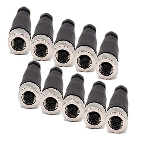 M12 Female 4 Pin D Code Connector Straight Unshielded Screw-Joint IP67 Waterproof Cable Connector for Sensor 22AWG 0.34mm²