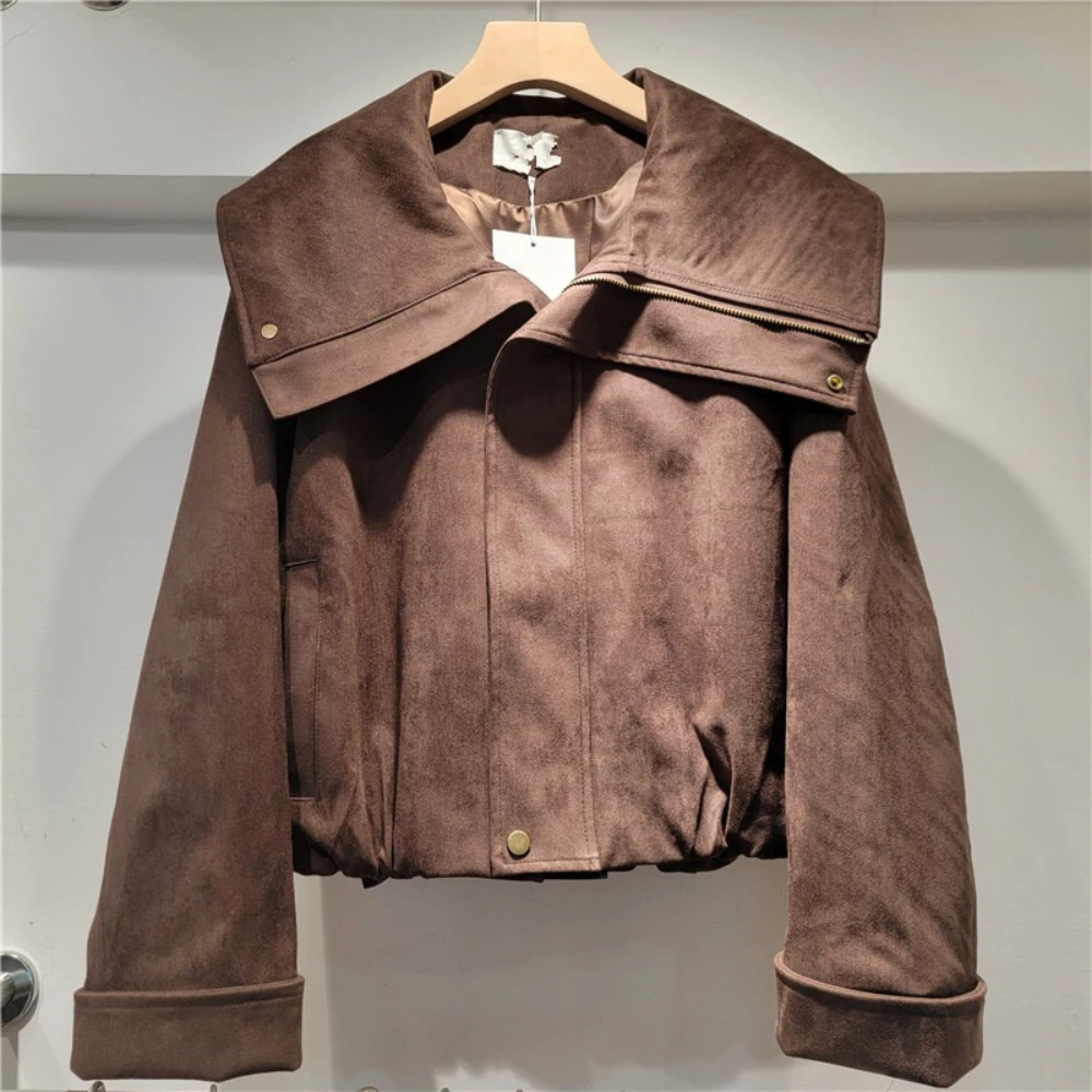 GALCAUR 솔리드 스플라이스 포켓 시크 재킷 여성용 라펠 긴 소매 루즈핏 한국 빈티지 여성 재킷 가을 패션 신상