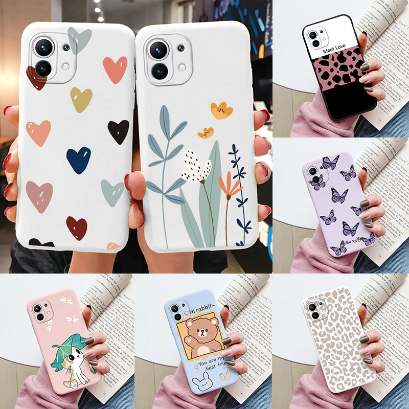 Flower Phone Case For Xiaom Mi 11 Lite 11Lite 5G NE Funda Cute Heart Cartoon Owl Xiaomi 11 Lite Matte Soft TPU Back Cover Bumper