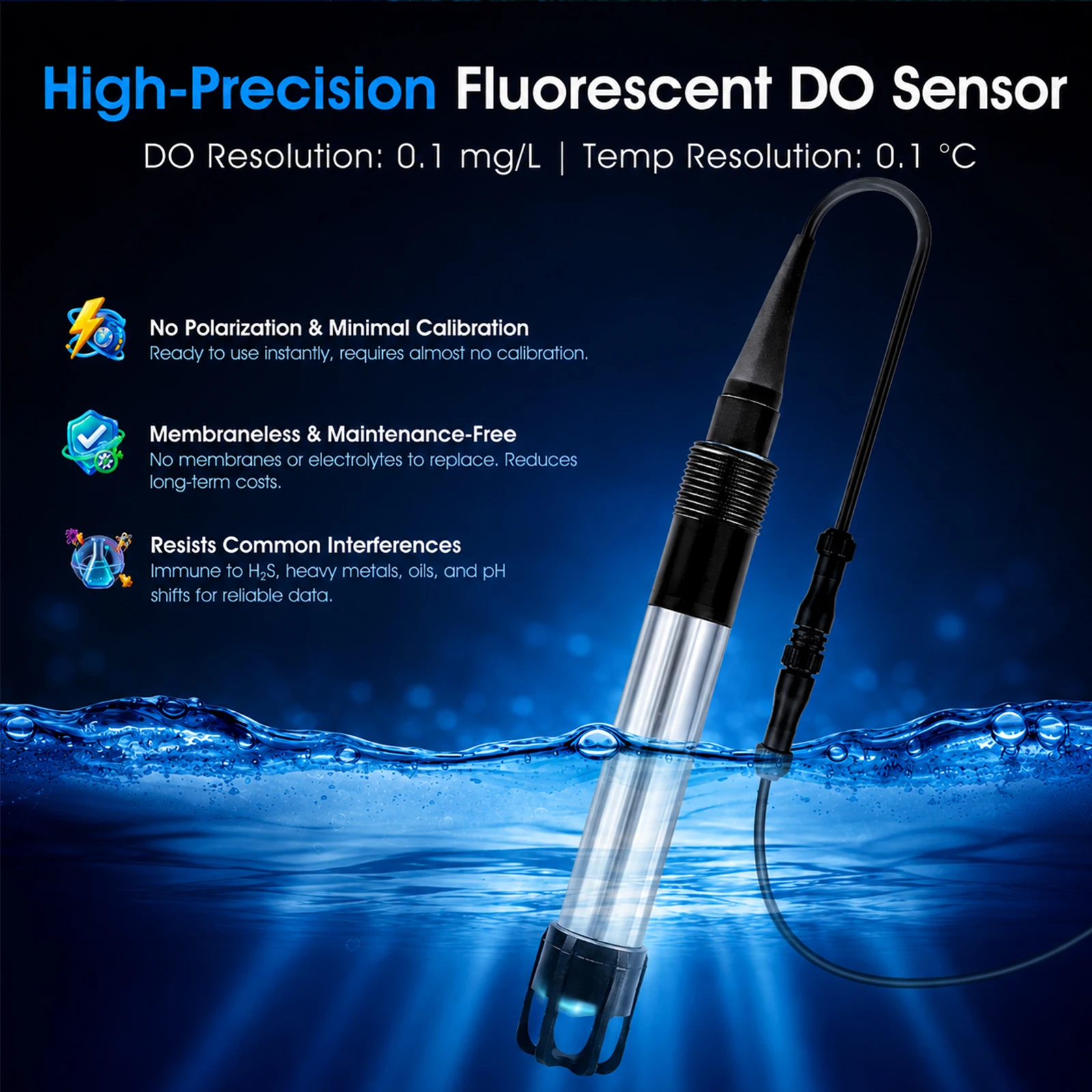 HoldPeak Optical Dissolved Oxygen Meter 5000R, Membraneless Maintenance-Free, Salinity & Altitude Compensation for Water Testing