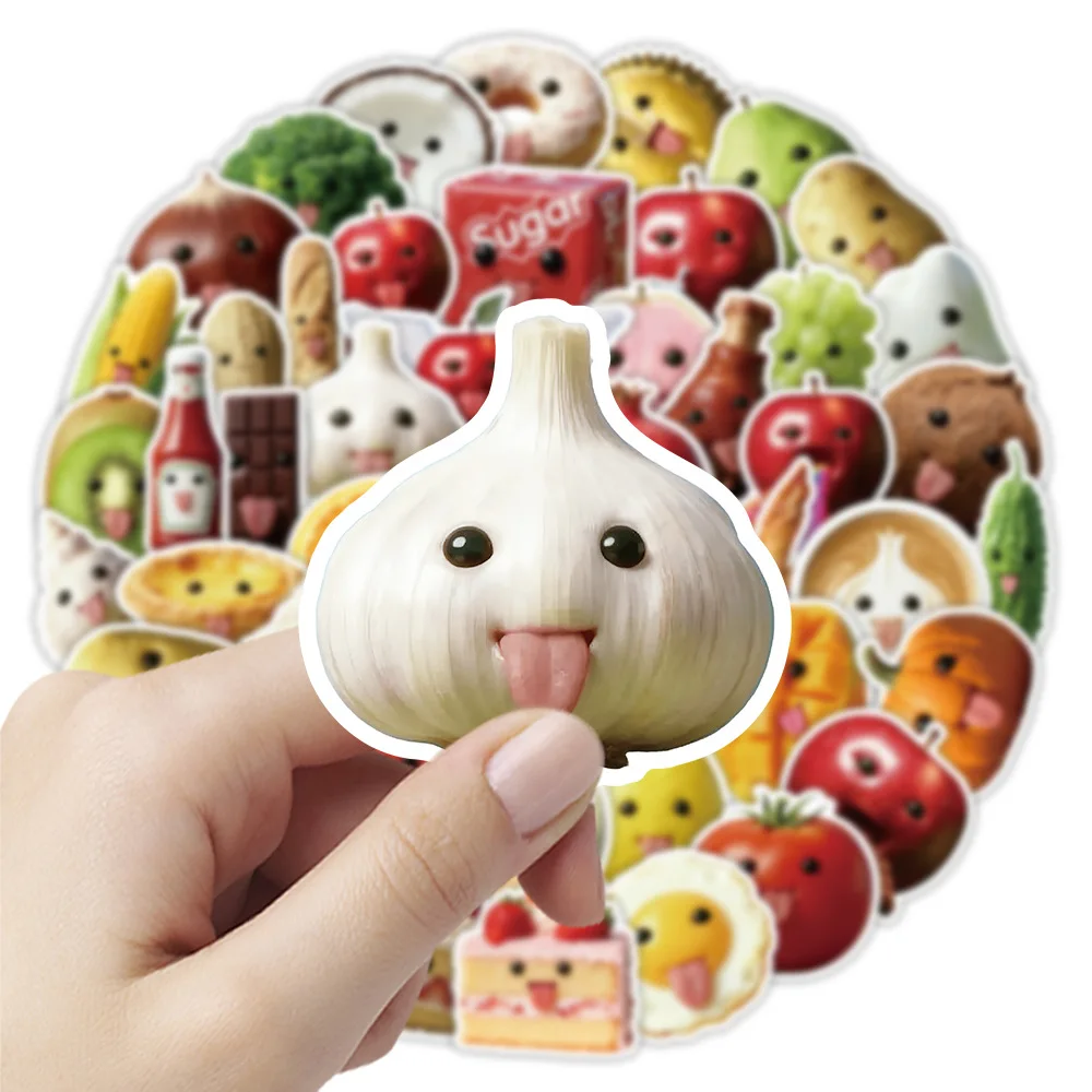 50Pcs Cartoon Abstract Food Stickers Graffiti Colorful Funny Expression Fruits and Vegetables Handbooks Albums Decorative Gift