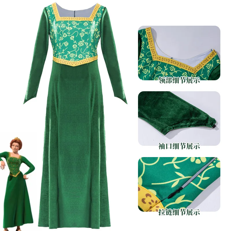 fiona green dress shrek Movie Shrek Princess Fiona Women Green Dress Wig Set Cosplay Costume O –  TrendsinCosplay main image 0