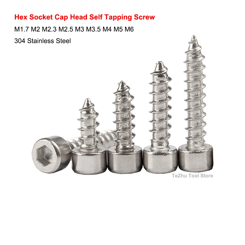 

M1.7 M2 M2.3 M2.5 M3 M3.5 M4 M5 M6 Hexagon Hex Socket Cap Head Self Tapping Screw 304 Stainless Steel Allen Head Screws