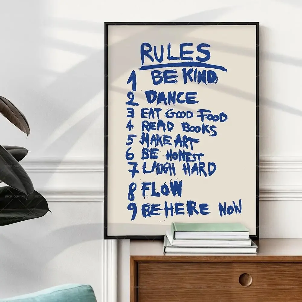 Retro Modern Rules Quote Trendy Guest Check Gift Good Times Wall Art Canvas Painting Posters For Living Dorm Room Home Decor