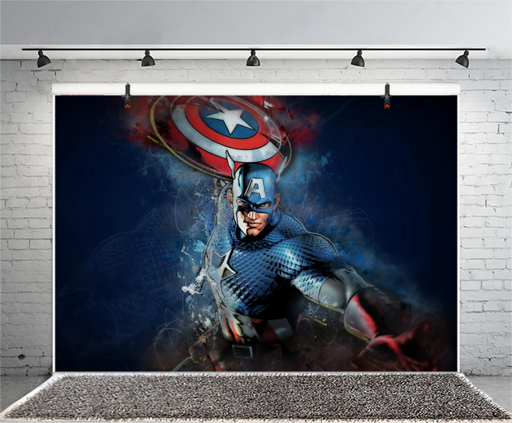 Captain America Backdrop Birthday Decorations Banner for Kids The First Avenger Party Superhero Cartoon Figure Photo Background