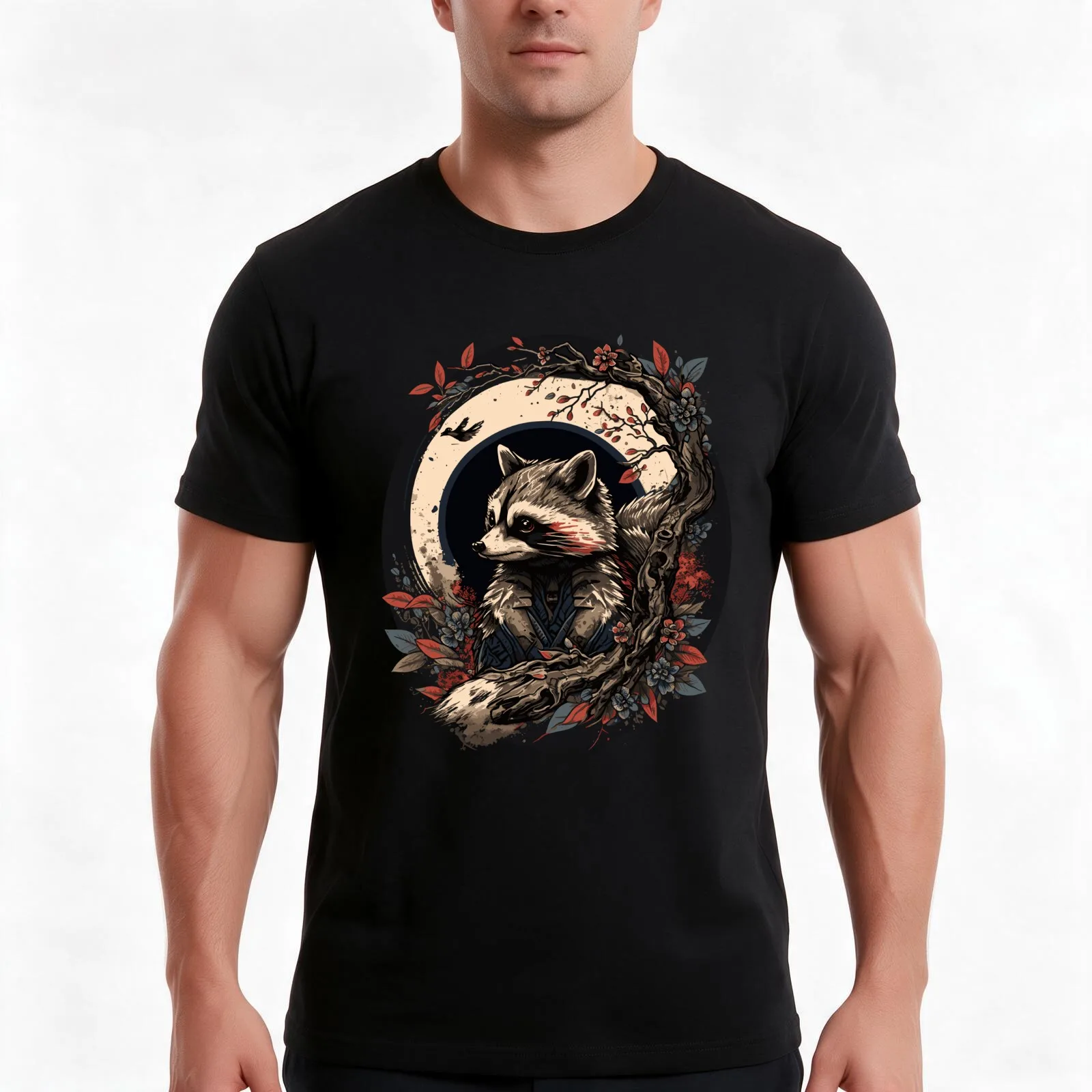 baka racoon 6 T-Shirt, Summer Casual Cotton Tee, Oversized Streetwear Tops, Vintage Graphic Print, Loose Fit Short Sleeve