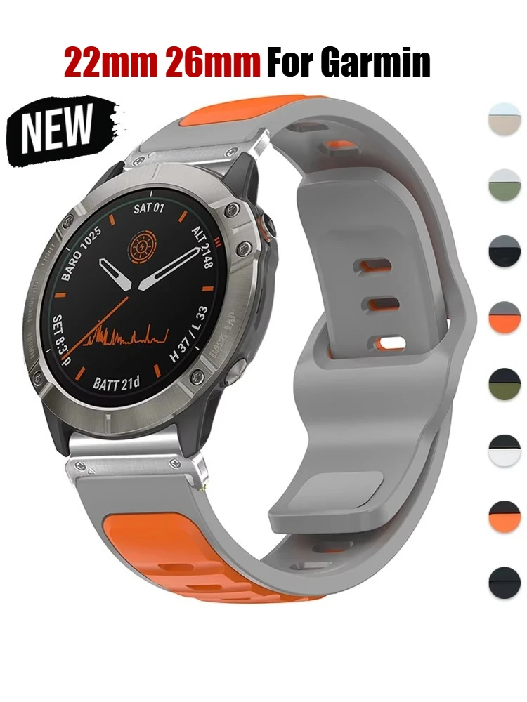 

26 22mm QuickFit Silicone Strap For Garmin Fenix 8 6X 6 7X 7 Pro 47 51mm 5 5X Epix Gen2 Enduro2 Easyfit WristBand Bracelet Strap