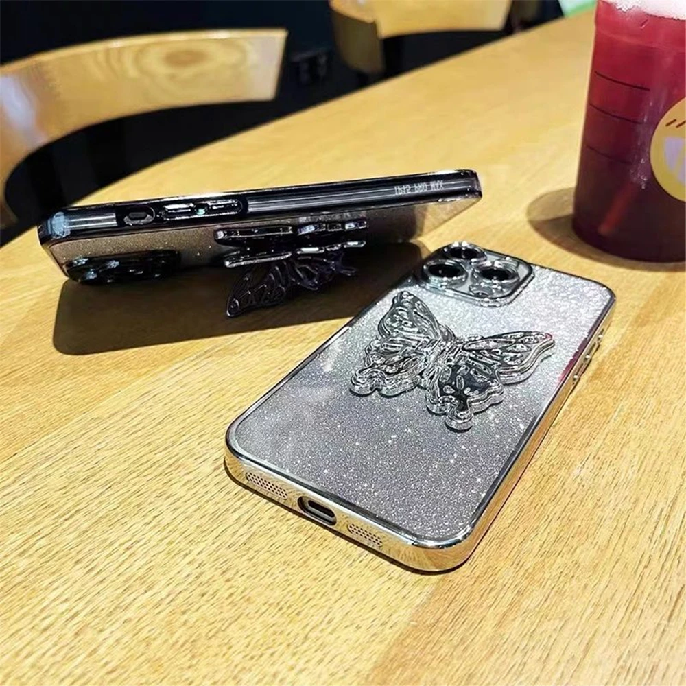 Honor 200 Pro pemegang ponsel kupu-kupu 3D, casing gelang kristal untuk Honor 200 90 100 80 70 60 50 Pro SE Glitter lapisan lembut