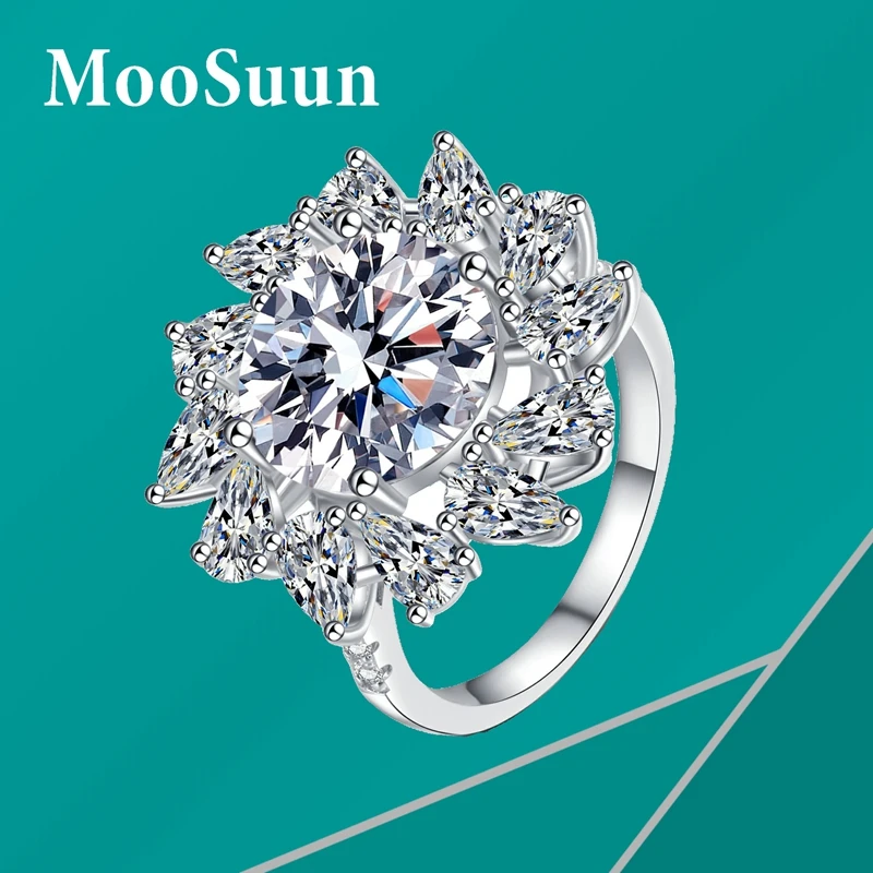 MooSuun 5.0ct Moissanite Diamond Ring for Women S925 Sterling Silver Lab Sapphire Ruby Emerald GRA Engagment Ring Love Gift