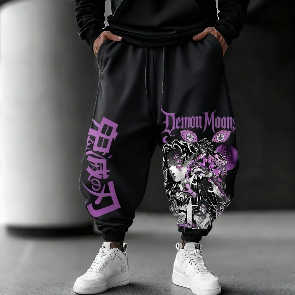 

Спортивные брюки унисекс из чистого хлопка Demon Slayer Kokushibo, весна/лето 2026, свободные брюки в стиле Харадзюку с аниме-принтом, американский хип-хоп стиль
