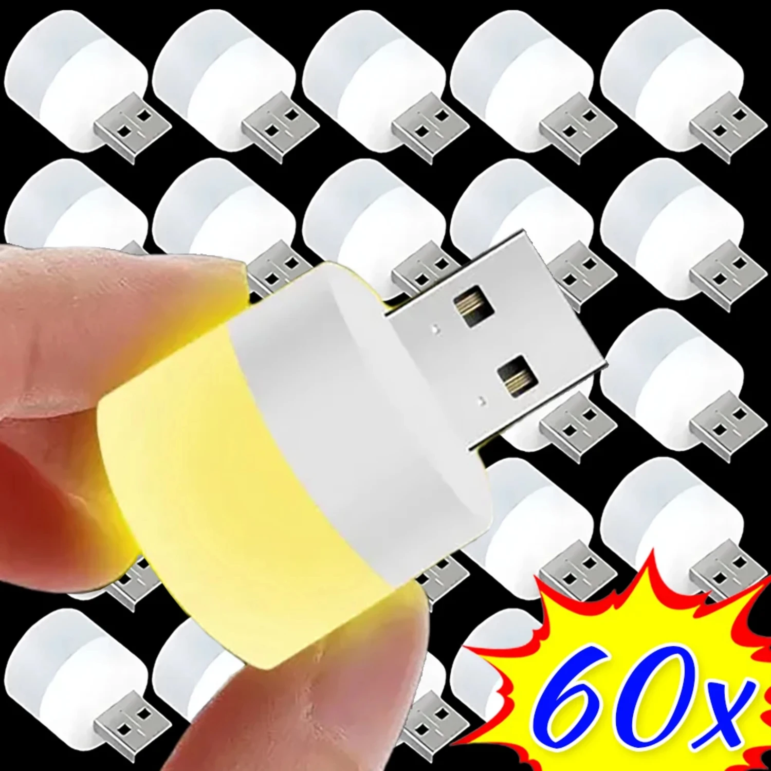 Mini USB Night Light Bulbs, Proteção ocular portátil, Luz de leitura de livros, USB Plug Lamp, Carregamento LED Lights L, Power Bank, 60 Pcs, 1Pc, Novo