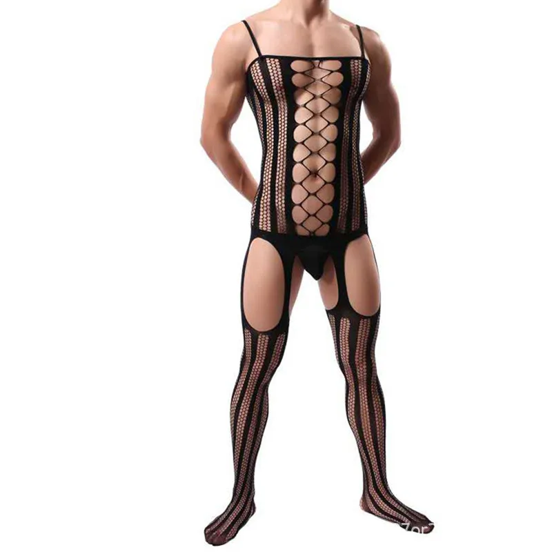 Sissy Sexy Crotchless Bodystockings Fishnet Underwear Plus Size Bodysuit Erotic Clothing BDSM Bondage Adult Toy Men Lingerie Set