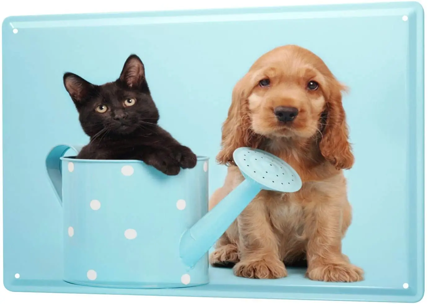 LEotiE SINCE 2004 Letrero de metal decorativo para el hogar, placas decorativas de 30 x 40 cm, diseño de perro Cocker Spaniel y gato negro al beber agua
