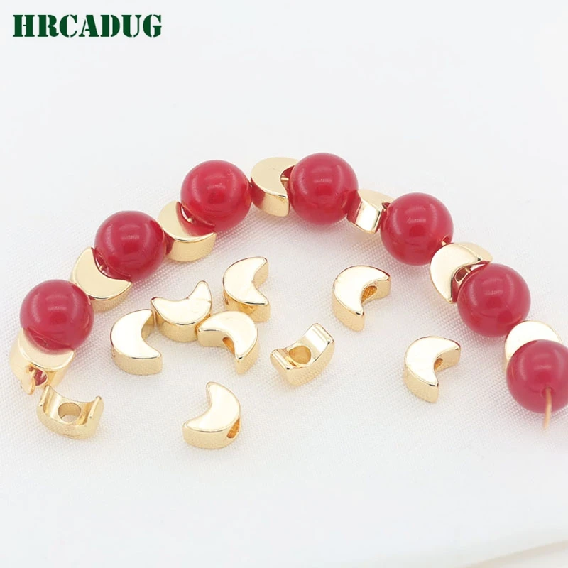 

DIY Jewelry Accessories Bulk Beads 14K Gold Plated Brass Moon Spacer Beads For Bracelets Jewelry Making Supplies Beaded Material