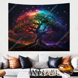Tree of Life Tapestry Space Starry Night Tapestries Neon background Wall Hanging for Bedroom Aesthetics Living Room Dorm Decor