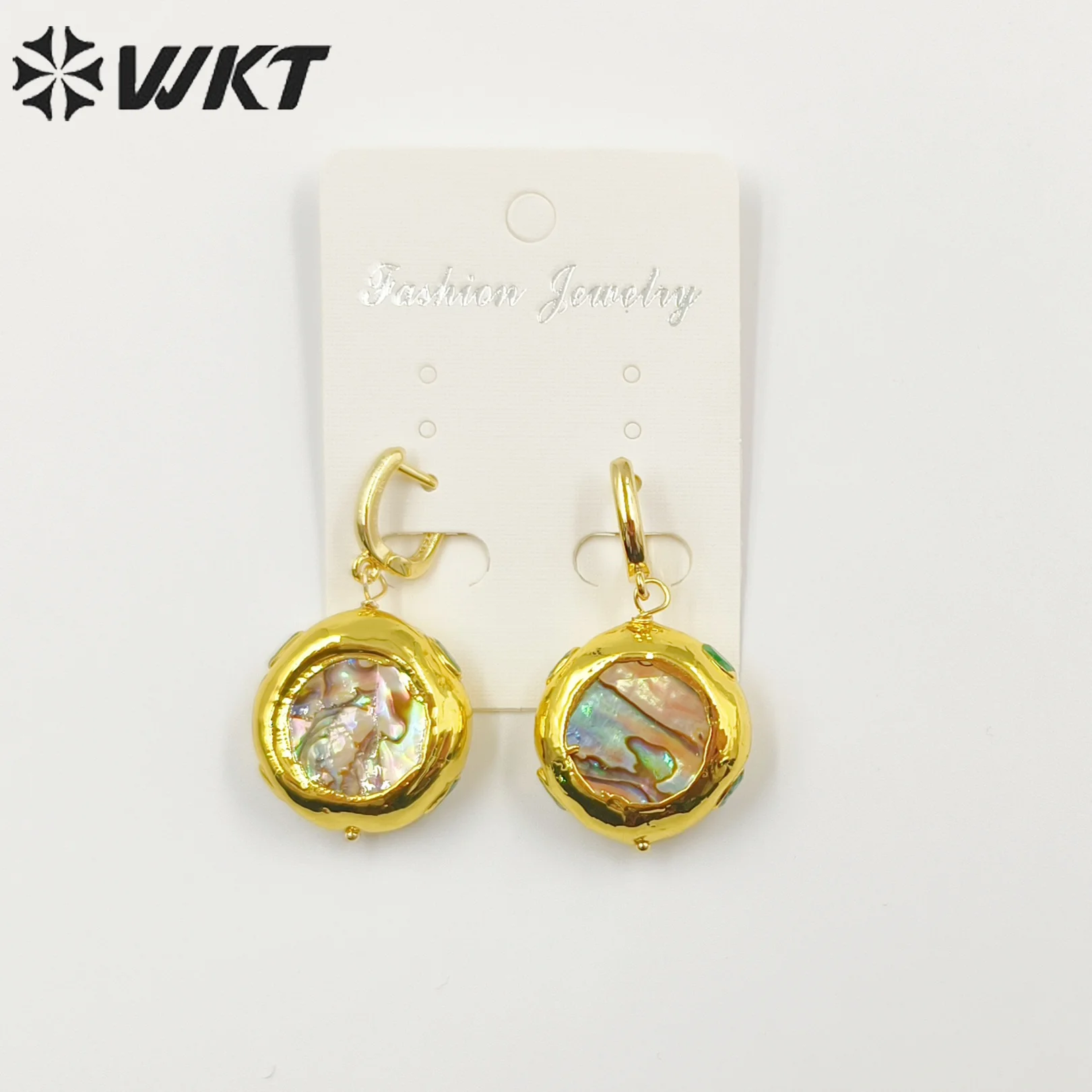 WT-MPE100 Classic Retro Natural Abalone shells with High Quality Gold-Plated for Women Commuter Earrings