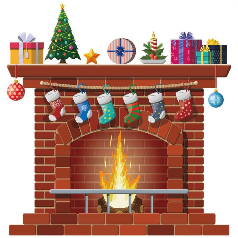 DIY Christmas Fireplace Wall Decor Sticker Fake Fireplace With Fire Sticker for Room Kitchen Merry Christmas Decorations 50x70cm