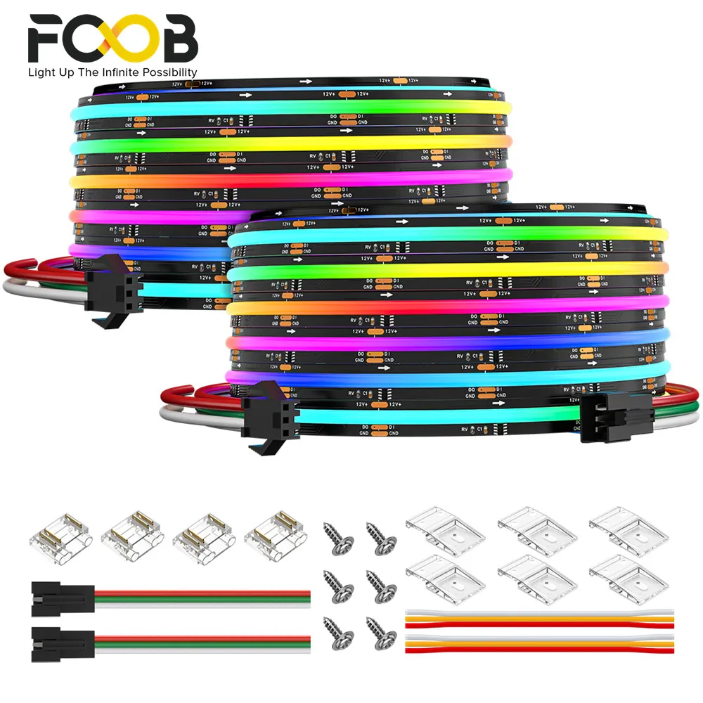 FCOB SPI RGB IC LED Light Strip WS2811 Addressable 576LEDs RGB Dream Full Color 10mm High Density Flexible Cob Strips DC12V 24V