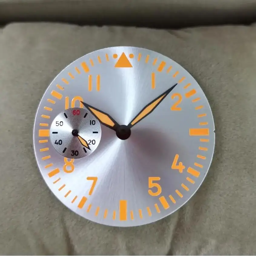 Watch Parts 38.9mm Silvery Dial Orange HandS And Number Yellow Luminous Suitable For eta6497 Or Tianjin ST3600 Movement