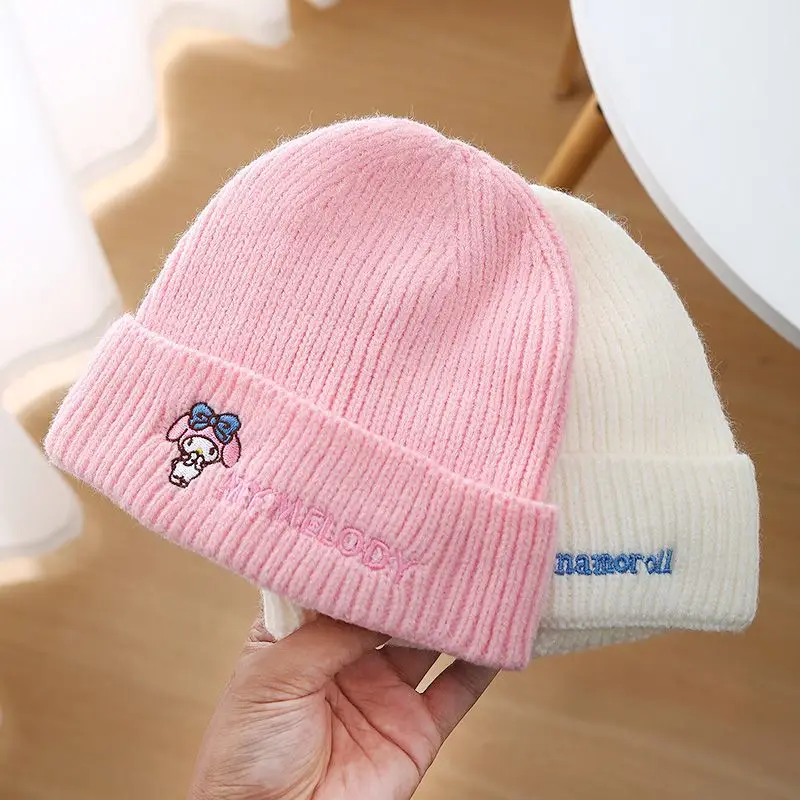 Sanrio Kuromi topi wol anak-anak model musim gugur dan musim dingin My Melody topi rajutan hangat tebal anak laki-laki dan perempuan 1-8 tahun