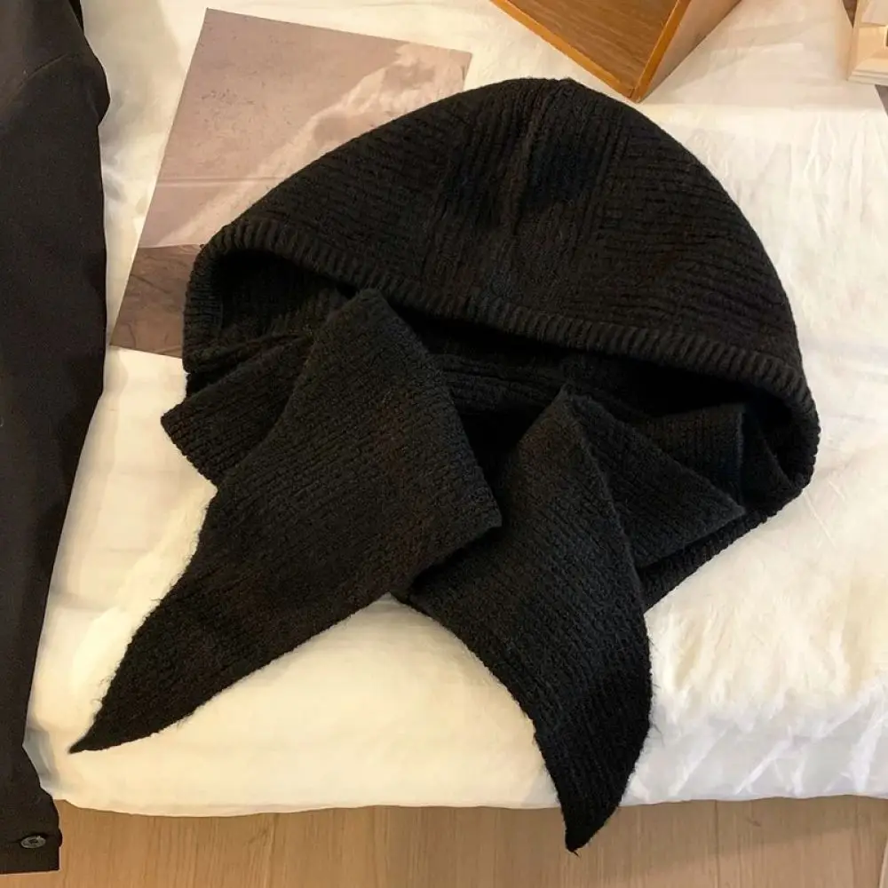 Fashion Winter Knit Beanie With Scarf Attached Women Warm Thickened Ear Protection Soft Comfortable Casual Bonnet