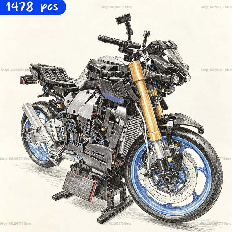 1400+PCS Racing Motorcycle Building Blocks Kit DIY Technical Motorbike Model Collectible Brick Construction Toy Gift for Adults