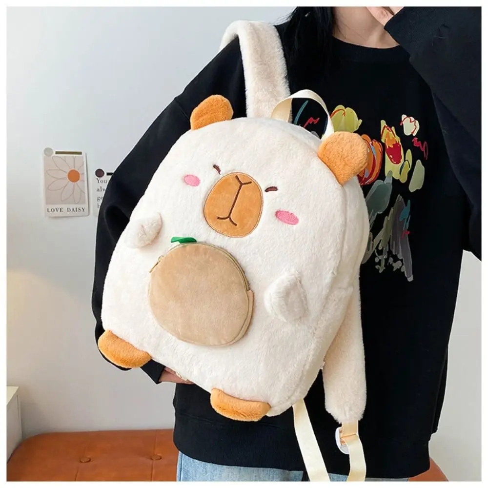 Kawaii dos desenhos animados capivara mochila de pelúcia grande capacidade capivara mochila crianças presente engraçado bolsa ombro