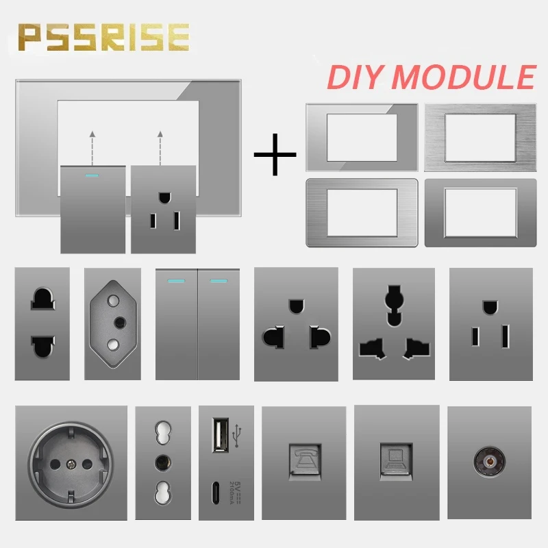 

Brazil US EU USB Type-C TV Computer Telephone components 118mm power switch socket DIY free group module tempered glass/PC panel