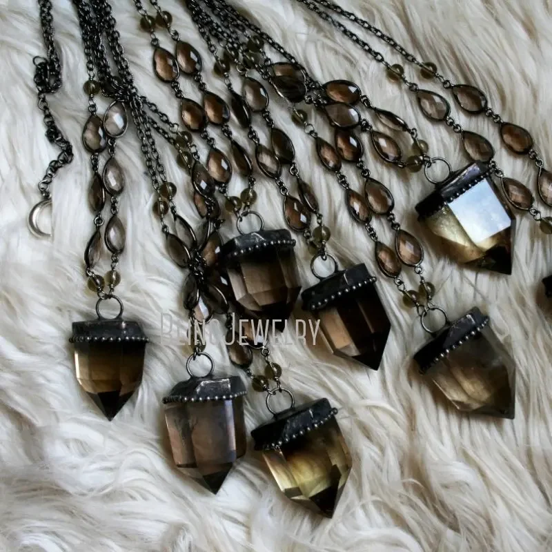 10pcs Crystal Point Halloween Necklace Women Smoky Quartz Pendulum Talisman Obelisk Witch Wicca Goth Gothic Wiccan Y2k Jewelry