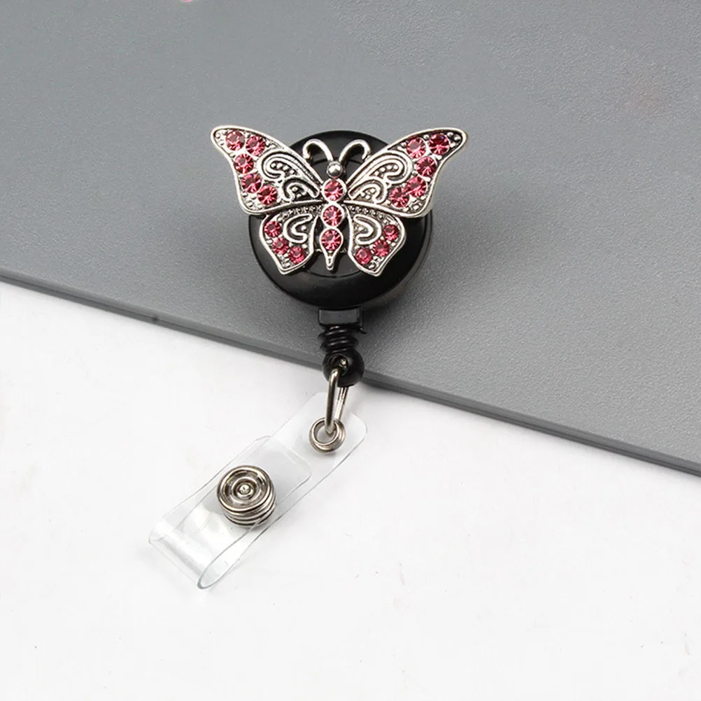 

Round Badge Holder Exquisite Badge Reel with Lanyard for Id Keys Name Tags Work Accessories Gift for Staff Pink