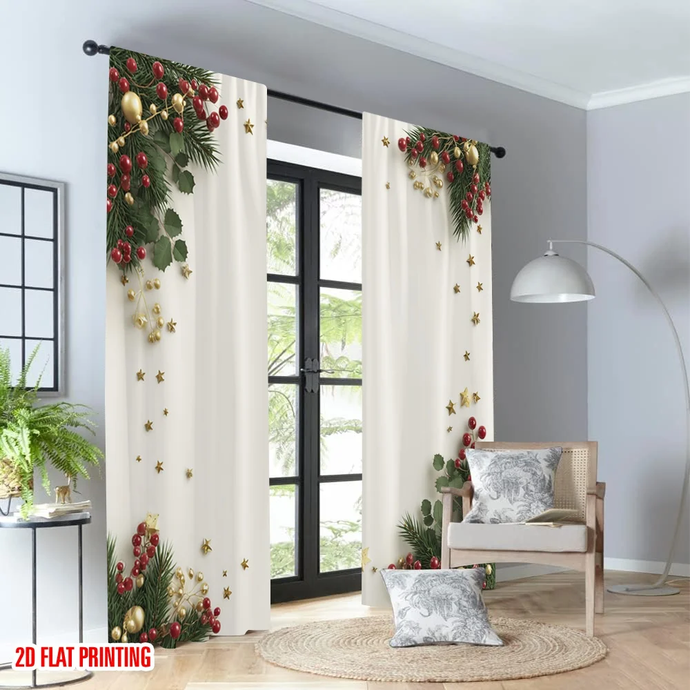 2 قطعة 2D الطباعة المسطحة عيد ميلاد سعيد الستائر عيد الميلاد نجوم الحلي احتفالية الرقمية المطبوعة البوليستر الستائر احتفالي الجدار #4