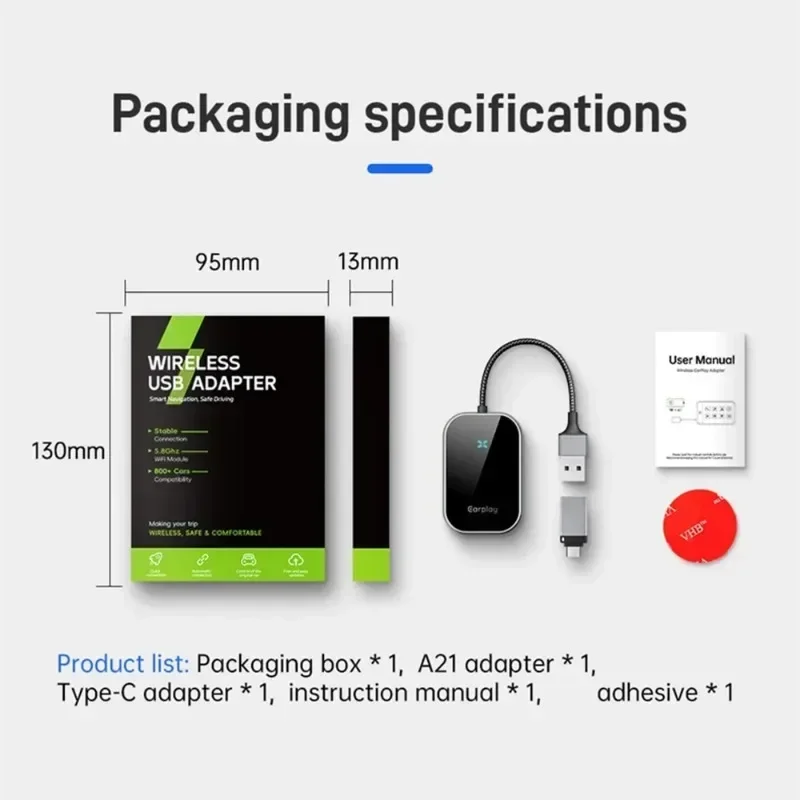 Adaptador Carplay inalámbrico 2 en 1, Dongle Android Auto 5,8 GHZ, conexión rápida, Apple Carplay Plug & Play Mini Box tipo C/USB Carplay