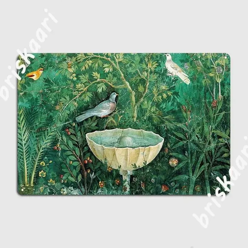 Pompeii Collection Little Birds Doves And Fountain Metal Sign Funny Plaques Cinema Club Roman Empire Tin Sign Posters