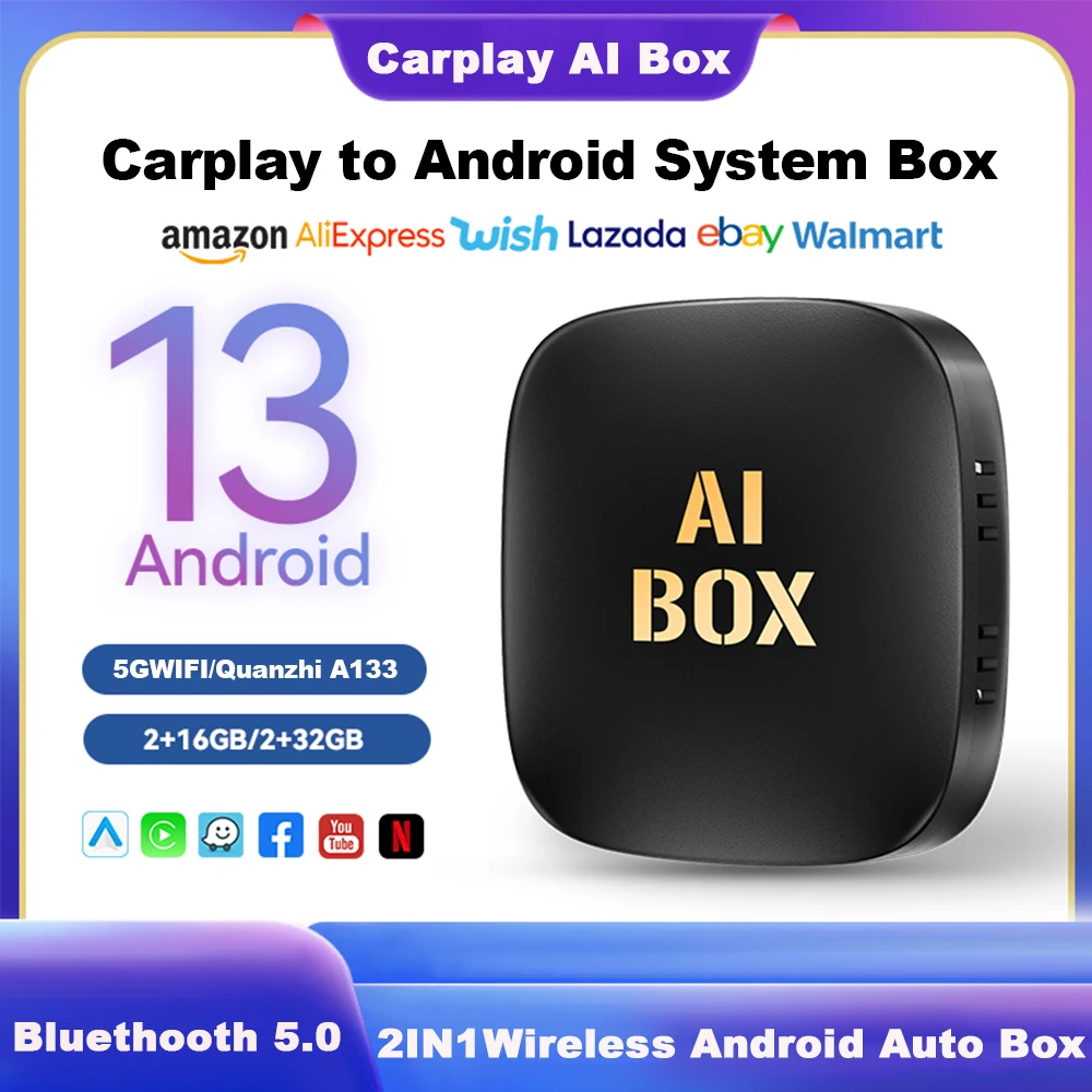 

3 In 1 Wired to Wireless CarPlay Adapter Android 13.0 Auto Adapter For Youtube Nexflit Cars Smart Ai Box Bulit in Play Stroe