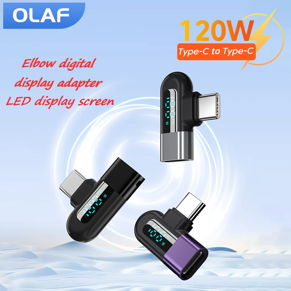 Olaf 120W Type C to Type C Elbow Digital Display Adapter Fast Charging OGT Adapter For Samsung Huawei Xiaomi