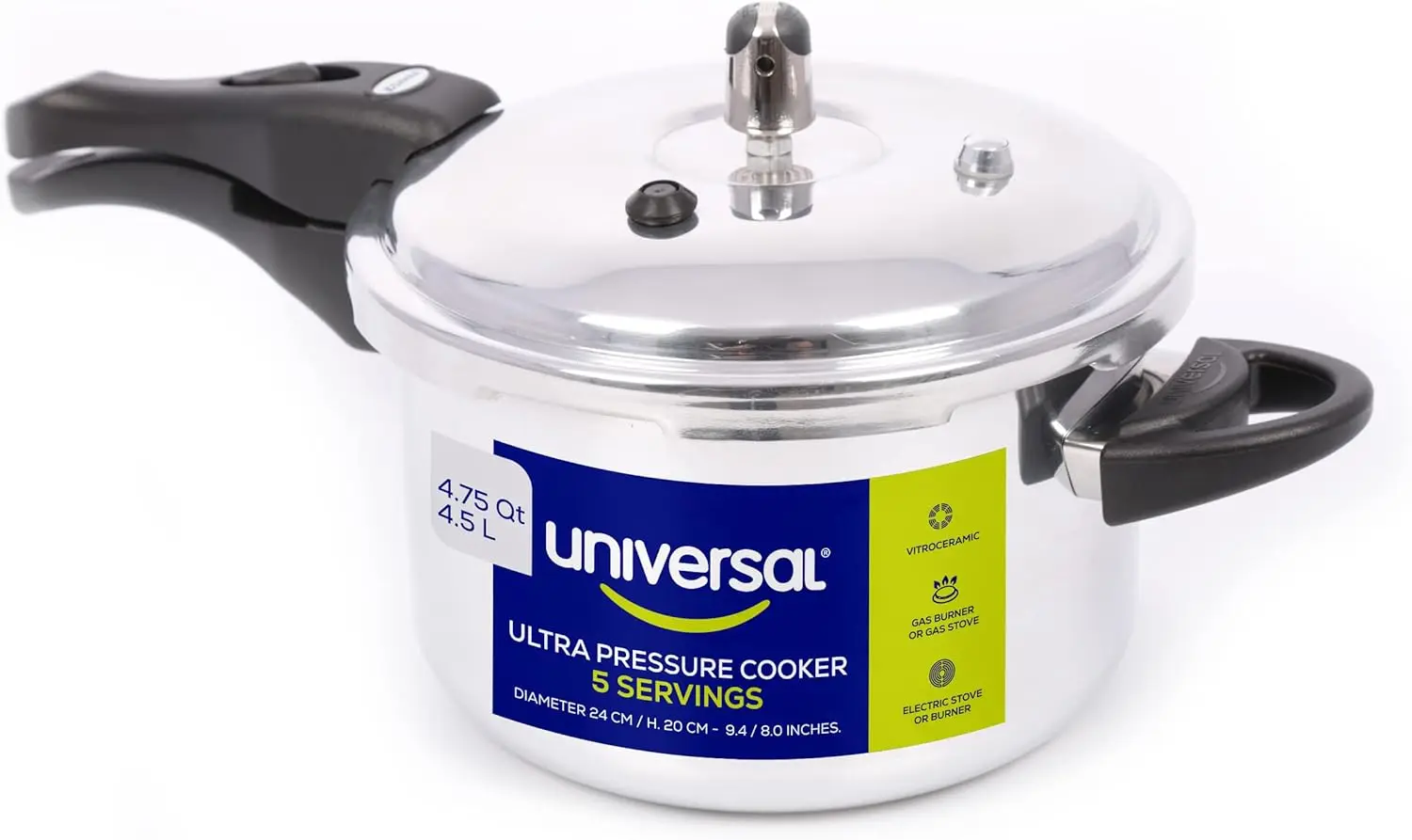 

4.5L Aluminum Pressure Cooker for 5 Servings, Even Heat Distribution, Multi-Safety System